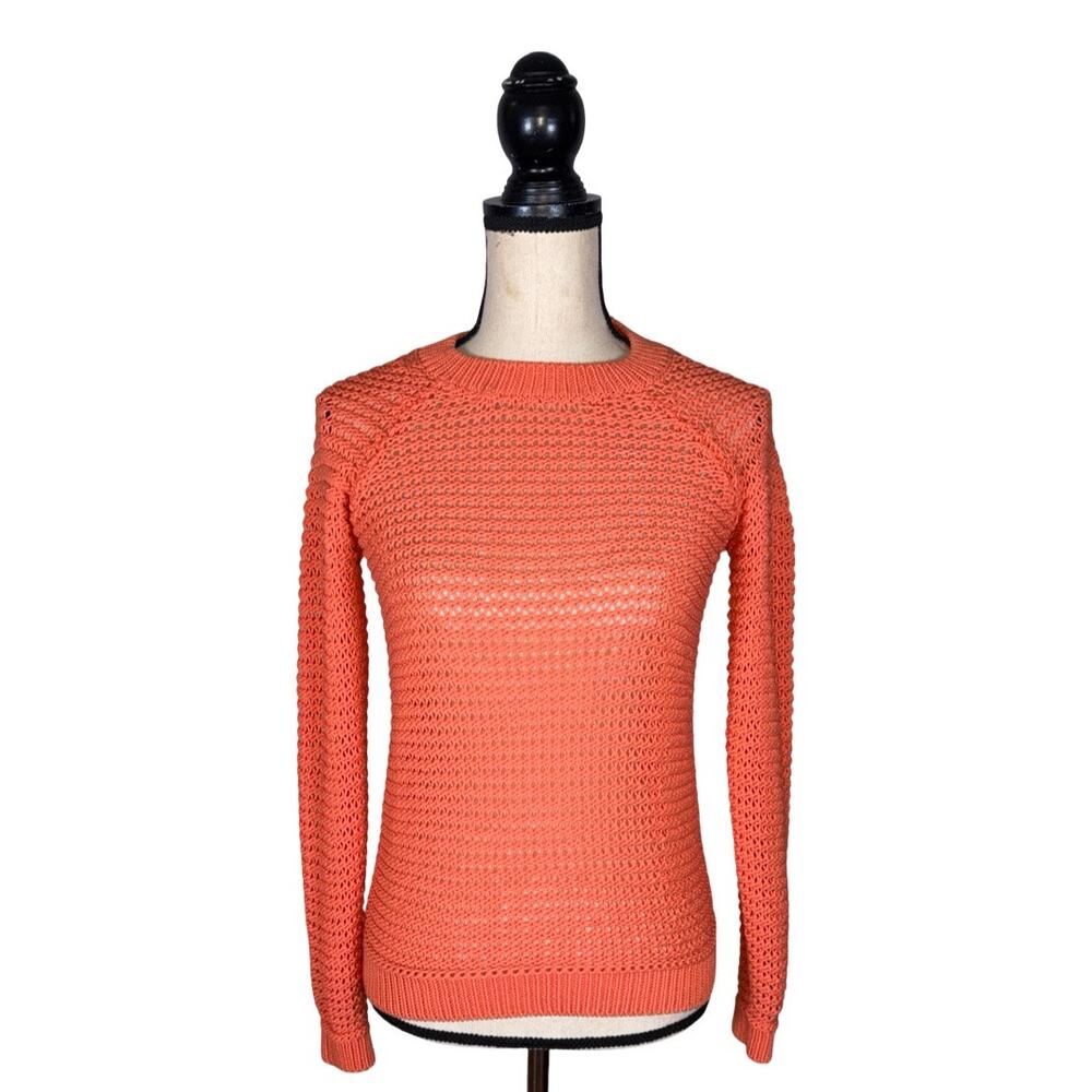 Massimo Dutti Orange Crochet Knit Sweater   Size: XS